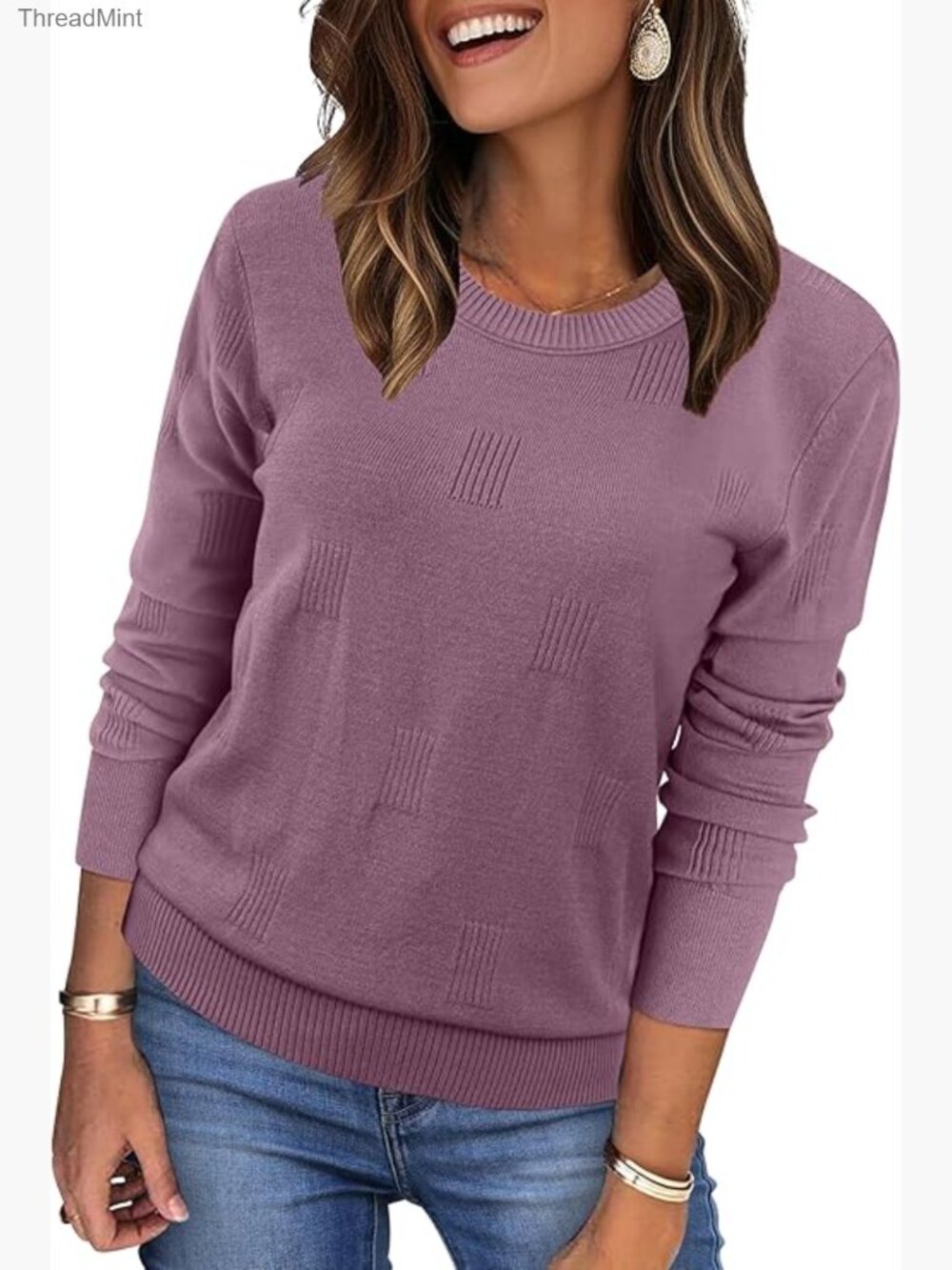 Lightweight Knit Pullover Sweater Crew Neck Long Sleeve Casual Top